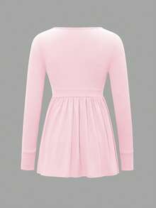 Sonnenmädchen sexy anliegendes V-Ausschnitt Langarm Strickoberteil, lässige Streetwear und Homewear für den rosa Frühlingssommer - Pink - Übersicht 5