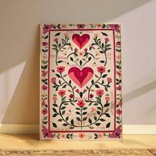 1幅复古手绘爱情主题艺术墙画装饰画，情人节海报，浪漫婚礼画，周年纪念礼物，唯美艺术，家居装饰客厅，墙面装饰，无框 - 愛心花卉 - 查看 2