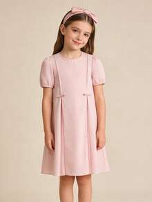 Girls' Bowknot Dress, Sweet And Fashionable Summer Style - White Red - View 2