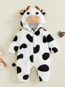 Mono de bebé con capucha de manga larga, disfraz de vaca para cosplay, ropa de Halloween para niñas y niños - Multicolor - Ver 1