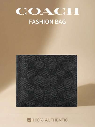 Coach 탈착식 카드 홀더가 있는 클래식 폴딩 숏 월렛, 가죽 숏 월렛