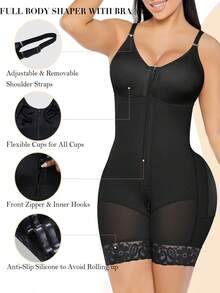 UOSO Faja Colombianas Moldeadoras High Compression Tummy Control Shapewear Bodysuit For Women Zipper - 黑色 - 查看 5