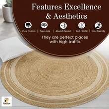 Jute Cotton Area Rug 4ft Round Natural Fiber Handmade Boho Farmhouse Jute Area Rug Soft Braided Rustic Vintage Reversible Rug- Indoor Kitchen Bedroom Living Room Hallways Enterway 4ft Circle - Natural-14 - View 8