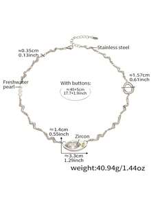 1pc European & American Style Zirconia Eye & Cultured Pearl Textured Necklace, Stainless Steel Jewelry - P706 - Necklace - View 10