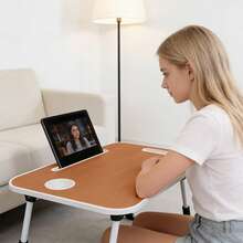 Lap Desk For Laptop Bed Trays For Eating And Laptops Bed Table Tray Breakfast In Bed Tray With Legs Lap Trays For Adults Lap Table Laptop Stand TV Trays For Bed With Cup Holder - 卡其色 - 查看 9