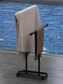 1pc Modern Freestanding Towel Rack, Elegant 3-Tier Black Bathroom Towel Holder With Hooks, Sturdy Floor Standing Towel Bar - Black - View 6