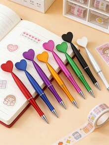 1/5/10支装可爱心形圆珠笔，黑色，书写流畅，儿童/学生/办公适用，时尚 - 愛心款 - 查看 10