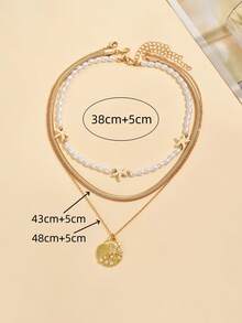 3pcs/Set Fashion Ocean Style Faux Pearl Handmade Beaded Necklace With Starfish & Shell Pendant, Suitable For Beach Vacation, Daily Wear, Dating, Popular Jewelry For Women - Gold - View 4
