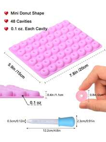 48孔硅胶甜甜圈糖果模具，迷你甜甜圈模具，不粘模具，适用于硬糖、巧克力、冰块、果冻、布丁、软糖等。 - 彩色 - 查看 3
