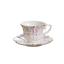 200ML English Porzellan Keramik Kaffeetasse, europäische Art gemusterte Teetasse und Untertasse Set, Retro Luxus Gold getrimmte Nachmittagstee Tasse (Rosa Rosen)-4915 - RosaRosen - Übersicht 1