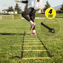 Kit de entrenamiento de velocidad y agilidad Escalera de agilidad Escalera de fútbol con 12 peldaños, 12 conos y 4 estacas Equipo de entrenamiento de fútbol Kit de entrenamiento de velocidad y agilidad para fútbol, baloncesto, béisbol y hockey - Amarillo - Ver 2