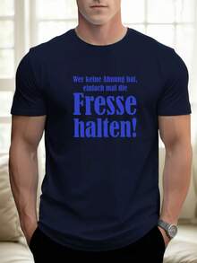 Men's Fresse English Pattern Summer Casual Round Neck Short-Shirt - 黑色 - 查看 2