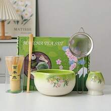 1pc/5pcs Peach Blossom Gradient Matcha Tea Set, Includes Matcha Bowl, Matcha Whisk, Matcha Cup, Stirrer, Tea Spoon, Tea Bowl Set, Matcha Preparation Tools, Dessert & Beverage Making Tools, Japanese Gift Box, Matsukawara Matcha Stirring Set, Gift For Matcha Enthusiasts - Multicolor - View 5