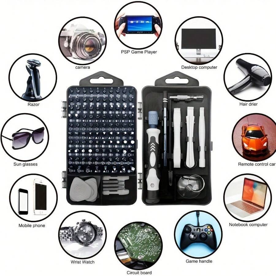 RFVUC Juego de 115 destornilladores magnéticos de precisión, herramientas de reparación para teléfonos inteligentes, computadoras, relojes, herramientas de desmontaje multifuncionales para trabajos eléctricos en el hogar - 115 en uno - Ver 1