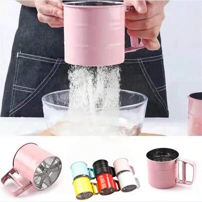 Tamizador de harina de 3 tazas de capacidad, versión talla grande gruesa actualizada, tamizador de harina de malla fina profesional accionado manualmente, tamizador de harina de acero inoxidable de una sola mano, tamizado rápido para hornear pan, disponible en varios colores