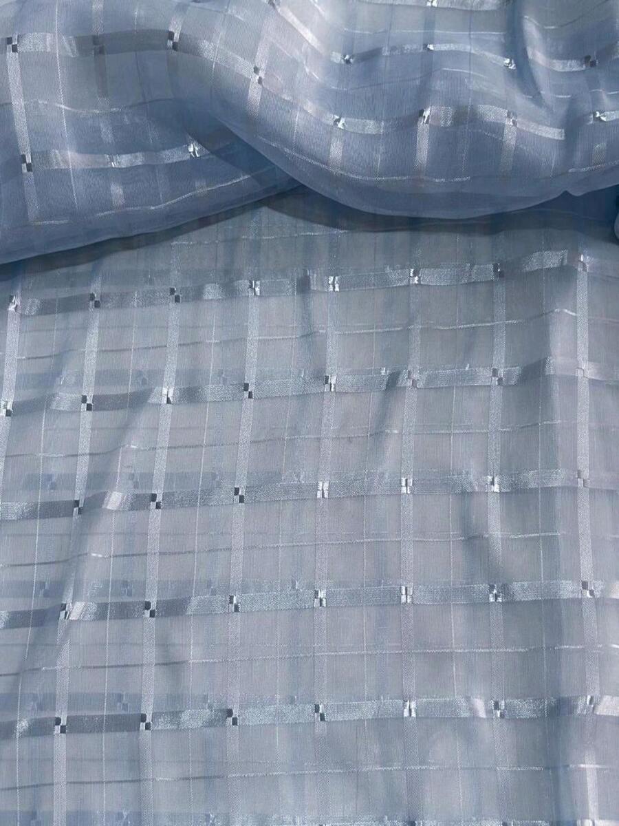 Voile Fabric Checkered Curtain | Checkered Voile - Curtains, General Decorations - Baby Blue 14 - View 1