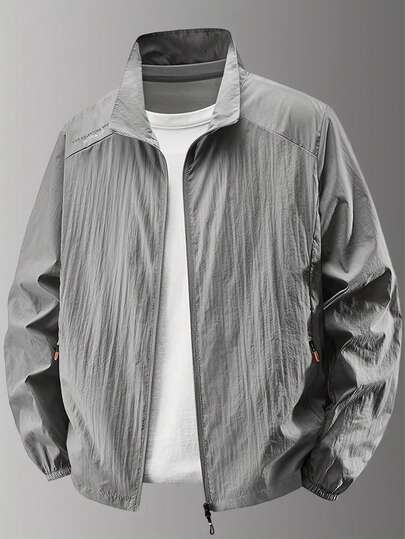 Men's Lightweight Breathable Quick-Dry Jacket - Stand Collar Casual Zipper Outdoor Sports Jacket, Suitable For Hiking, Running, Cycling And Fishing, Solid Color, Great For Spring And Summer Wear