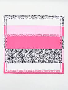 1条方巾式头巾，女士缎面豹纹几何图案发带，时尚头巾，披肩，围巾，领巾 - 彩色 - 查看 8