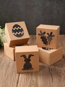 6 piezas Cajas de regalo con patrón de conejito y pollito de Pascua con ventana transparente, cajas de dulces de conejito de Pascua, bolsas para hornear, bolsas de embalaje de alimentos, decoraciones de Pascua, suministros para fiestas de Pascua, adecuadas para regalos de fiesta de cumpleaños, regalos de Pascua, decoración del hogar, decoración de mesa de cocina - Multicolor - Ver 7