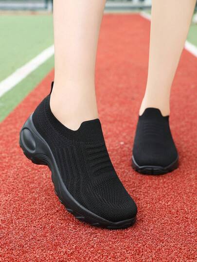 女士休闲运动鞋，袜套式网面时尚爵士舞鞋，透气舒适厚底乐福鞋，假日休闲鞋，女士跑步运动休闲鞋