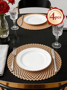1-200pcs Gold Round Minimalist PVC Placemats, Washable, Easy To Clean, Wipe-Clean, Non-Slip, Holiday Wedding Party Dining Table Decor - Multicolor - View 18