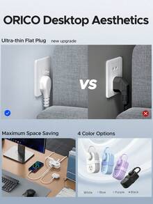 Ổ cắm điện du lịch Orico với cổng USB, 4 ổ cắm AC, 2 cổng USB-A, 1 cổng USB-C, chiều dài dây 1,25m, phích cắm dẹt 45 độ, không có chức năng chống sét lan truyền, thích hợp cho du lịch/gia đình/ký túc xá/văn phòng - AP3, Bộ chuyển đổi nguồn USB - Xem 9
