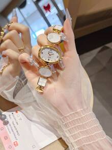 1pc New Fashion Casual Women's Bracelet Watch, Unique Design Dial Inlaid With Crystal, Rhinestone Strap, Alloy Quartz Watch, Suitable As Student Back To School Gift - Style1 - View 20