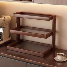 1pc Retro Multi-Layer Desktop Storage Rack, Desktop Organizer Shelf, Kitchen Spice Rack, Living Room Snack Rack, Tea Table Tea Set Rack - Walnut - View 14