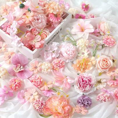 20支/50支粉色人造花装饰套装，适用于家居派对装饰、婚礼场地装饰、花环DIY、情人节装饰、礼品、庆祝活动、毕业礼物
