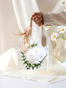 1/5个装礼品袋，带防水袋和雏菊图案丝带，时尚便携婚礼礼品袋，小巧雏菊图案PVC透明手提袋 - 彩色 - 查看 2