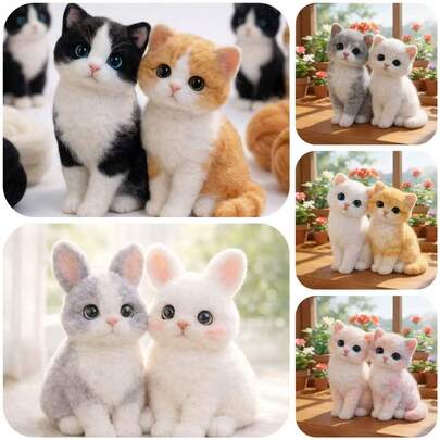 1Set Animal Needle Felting Kit, Felting Kits For Beginners Adult With Step-By-Step Tutorials, Rabbit/Cat DIY Felting Kit, Cute Funny Home Decorative Ornaments, Birthday Valentine's Day And Easter Gifts