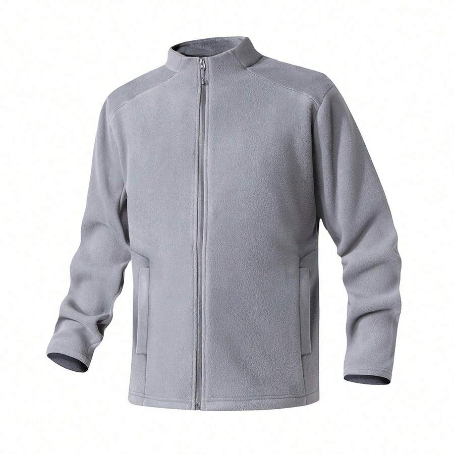 TIANXICO Men's Fleece Jacket Full Zip With Pockets Warm Lightweight Winter Jacket Running - Grey - View 1