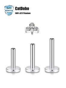 CatDObo 1件 G23 钛合金植入级低过敏性耳环 三角形花朵密镶锆石耳骨钉唇环 钛金属穿刺饰品 - 三角花鋯石耳釘 - 查看 2