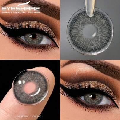 EYESHARE 1 Pair Grey Enlarging Eye Natural Annual Disposable Large Diameter Colored Contact Lenses, Suitable For Dates Or Daily Wear, Blue Lens
