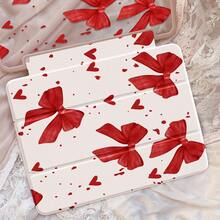 一款可爱的卡通红色蝴蝶结爱心图案双面亚克力透明水晶后盖，防震，适用于iPad 7、8、10代（10.2英寸），内置笔槽，支持睡眠/唤醒功能，是理想的圣诞节和新年礼物。 - 彩色 - 查看 3