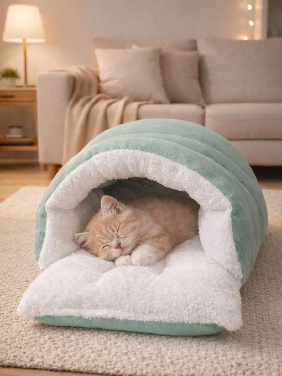 1个柔软浅绿色宠物床垫，猫狗舒适休憩之所，可拆卸可水洗，适合在客厅或露台上小憩、玩耍、休息。 - 彩色 - 查看 1