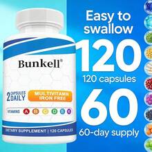 Bunkell Vitamin & Mineral Dietary Supplement - With Vitamin, Folate, Biotin - Immune Support, For Men & Women - 120 Capsules - 1瓶 - 查看 4