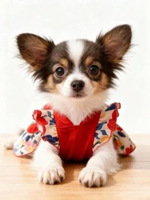 LUCKIE LABO 一件复活节花卉彩蛋印花蝴蝶袖公主裙，适合吉娃娃、小型犬，优雅芭蕾舞风格吊带裙，室内外宠物服装 - 紅色 - 查看 5