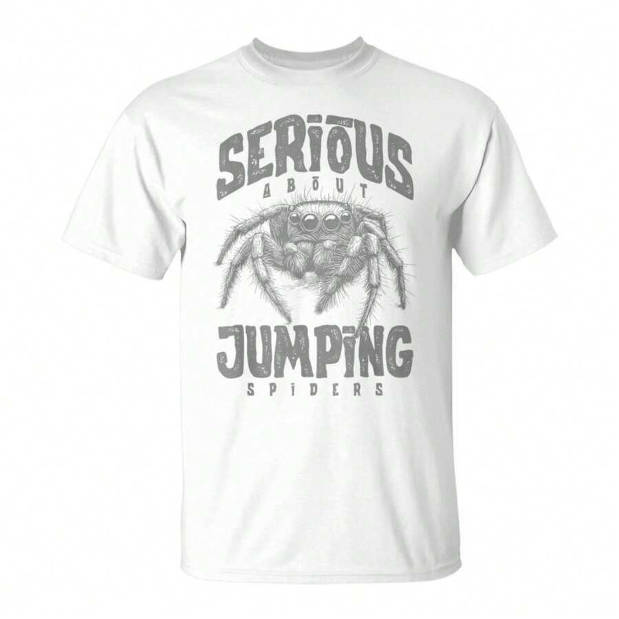 100% Cotton Oversized Printed T-Shirt Unisex, Solid Black White Casual Graphic Tee, Summer Essential Layering Top, S-3XL Serious About Jumping Spiders Pet Spider Owner T-Shirt Unisex - trắng - Xem 1