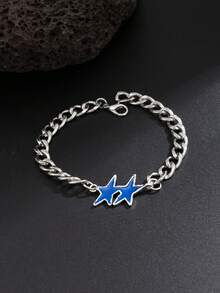1pc Fashionable Punk Star Chain Bracelet, Men's Personalized Minimalist Jewelry, Casual Daily Outfit Accessory - Star - View 13
