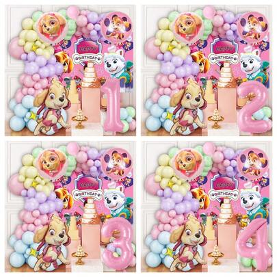 Paw Patrol 官方授权粉色系列木瓜数码乳胶铝制拱形气球，生日派对装饰，0-9岁快乐气球套装，完美生日礼物，性别揭晓派对墙面装饰，母亲节气球套装，毕业婚礼纪念气球套装