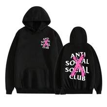 Anti Social Club Off-Oulder Cotton Sweatirt Men Women Casual  Floral Print Warm Moisture-Ng Hoodie Streetwear - 黑色 - 查看 7