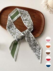 1pc Flower Printed Satin Skinny Scarf For Women, Stylish Hairband Or Bag Decoration Head Neck Tie Bandana,Hair Band,Head Band Ideal For Dressing Up Your Look Christmas - 彩色 - 查看 13