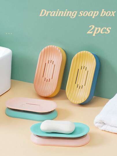 2pcs Portable Travel Soap Dish With Self-Draining Design, Suitable For Shower, Bathroom, Kitchen And Bathtub
