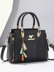 优雅刺绣女士手提包 - 配有可拆卸肩带，拉链封口，湖蓝色/白色/红色/黑色，不褪色，金色五金配件，优雅日常之选 | 手提包 | 可拆卸肩带 - 米色 - 查看 2