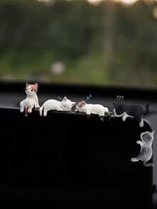 4 piezas Decoración de gato lindo para el salpicadero del coche - Adorno en miniatura de estilo de dibujos animados de plástico ABS, decoración no eléctrica para el salpicadero, apta para el interior del coche, el parabrisas y la pantalla, accesorios para el coche con gatos, modelo en miniatura de estilo de dibujos animados, decoración para vehículos, diseño divertido, material, amante de las mascotas - A - Ver 9