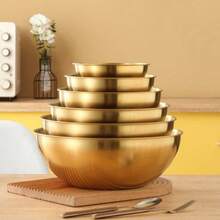 1-3个优雅金色不锈钢沙拉碗 - 防锈易清洗，非常适合沙拉、烘焙、备餐 - 多功能厨房必备，带刻度标记 - 金色 - 查看 3