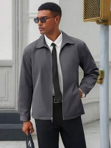 Runcati Mens Full Zip Lightweight Windbreaker Business Casual Fall Golf Coat Jacket With Pockets - Dark Grey - View 1