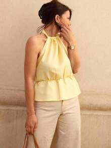 Áo hai dây nữ dáng suông, thoải mái, có dây rút, thích hợp mặc hàng ngày, đi làm, đi nghỉ mát - Thanh lịch, mềm mại, nhẹ nhàng, màu trơn, thích hợp cho bãi biển, đường phố, du lịch mùa hè. - Kem - Xem 6