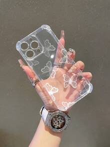 1pc Minimalist Butterfly Pattern Transparent TPU Shockproof Phone Case, Suitable As Holiday Gift For Boyfriend/Girlfriend, Compatible With Apple XS/XS Max/XR/11/12/13/14/14 Plus/15/15 Plus/16/16 Plus/17 And More - Clear - View 3